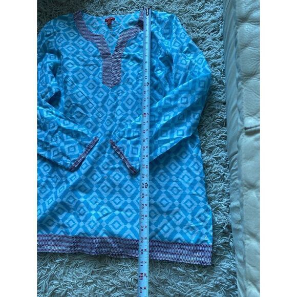 IZOD Blouse Top Tunic Kaftan XL Turquoise Blue White - Picture 4 of 6